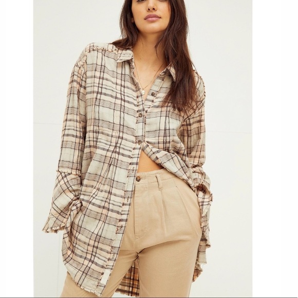 Free People Mary Anne Plaid Buttondown Shirt/Tunic Dress - Picture 1 of 13
